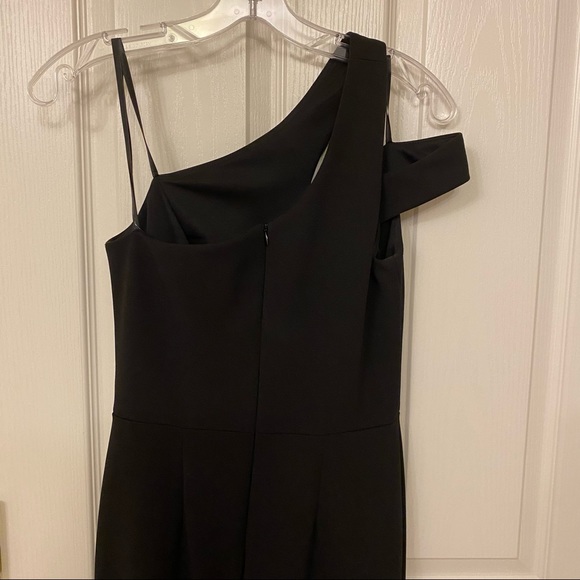XSCAPE Cold-Shoulder Asymmetrical Leg-Slit Gown in Black Size 4P - Picture 7 of 10